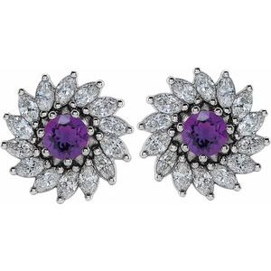 Sterling Silver 3.5 mm Natural Amethyst & 3/4 CTW Natural Diamond Earrings – image 2