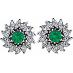 Sterling Silver 5.5 mm Natural Emerald & 2 1/5 CTW Natural Diamond Earrings – image 2