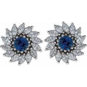 Platinum 3.5 mm Lab-Grown Blue Sapphire & 3/4 CTW Natural Diamond Earrings – image 2