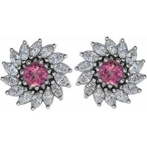 Platinum 5.5 mm Natural Pink Tourmaline & 2 1/5 CTW Natural Diamond Earrings – image 2