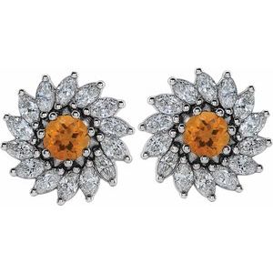 Platinum 4.5 mm Natural Citrine & 1 3/8 CTW Natural Diamond Earrings – image 2