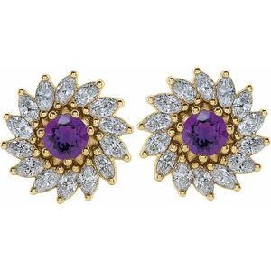 14K Yellow Gold 5.5 mm Natural Amethyst & 2 1/5 CTW Natural Diamond Earrings – image 2