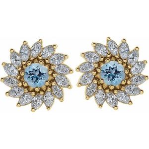 14K Yellow Gold 4 mm Natural Aquamarine & 7/8 CTW Natural Diamond Earrings – image 2