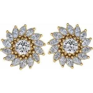 14K Yellow Gold 6 mm Natural White Sapphire & 2 1/5 CTW Natural Diamond Earrings – image 2