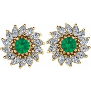 14K Yellow Gold 6 mm Natural Emerald & 2 1/5 CTW Natural Diamond Earrings – image 2