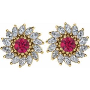 14K Yellow Gold 5 mm Lab-Grown Ruby & 1 3/8 CTW Natural Diamond Earrings – image 2