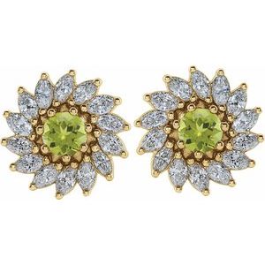 14K Yellow Gold 4 mm Natural Peridot & 7/8 CTW Natural Diamond Earrings – image 2