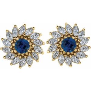 14K Yellow Gold 6 mm Natural Blue Sapphire & 2 1/5 CTW Natural Diamond Earrings – image 2