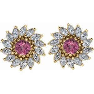 14K Yellow Gold 5 mm Natural Pink Tourmaline & 1 3/8 CTW Natural Diamond Earrings – image 2