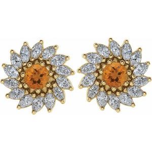 14K Yellow Gold 5.5 mm Natural Citrine & 2 1/5 CTW Natural Diamond Earrings – image 2