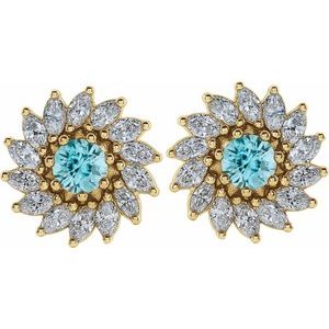 14K Yellow Gold 5 mm Natural Blue Zircon & 1 3/8 CTW Natural Diamond Earrings – image 2