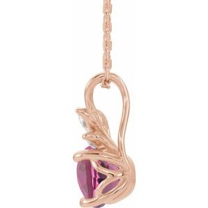 14K Rose Gold Natural Pink Tourmaline & 1/10 CTW Natural Diamond 16-18" Necklace