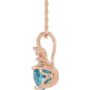 14K Rose Gold Natural Blue Zircon & 1/10 CTW Natural Diamond 16-18" Necklace