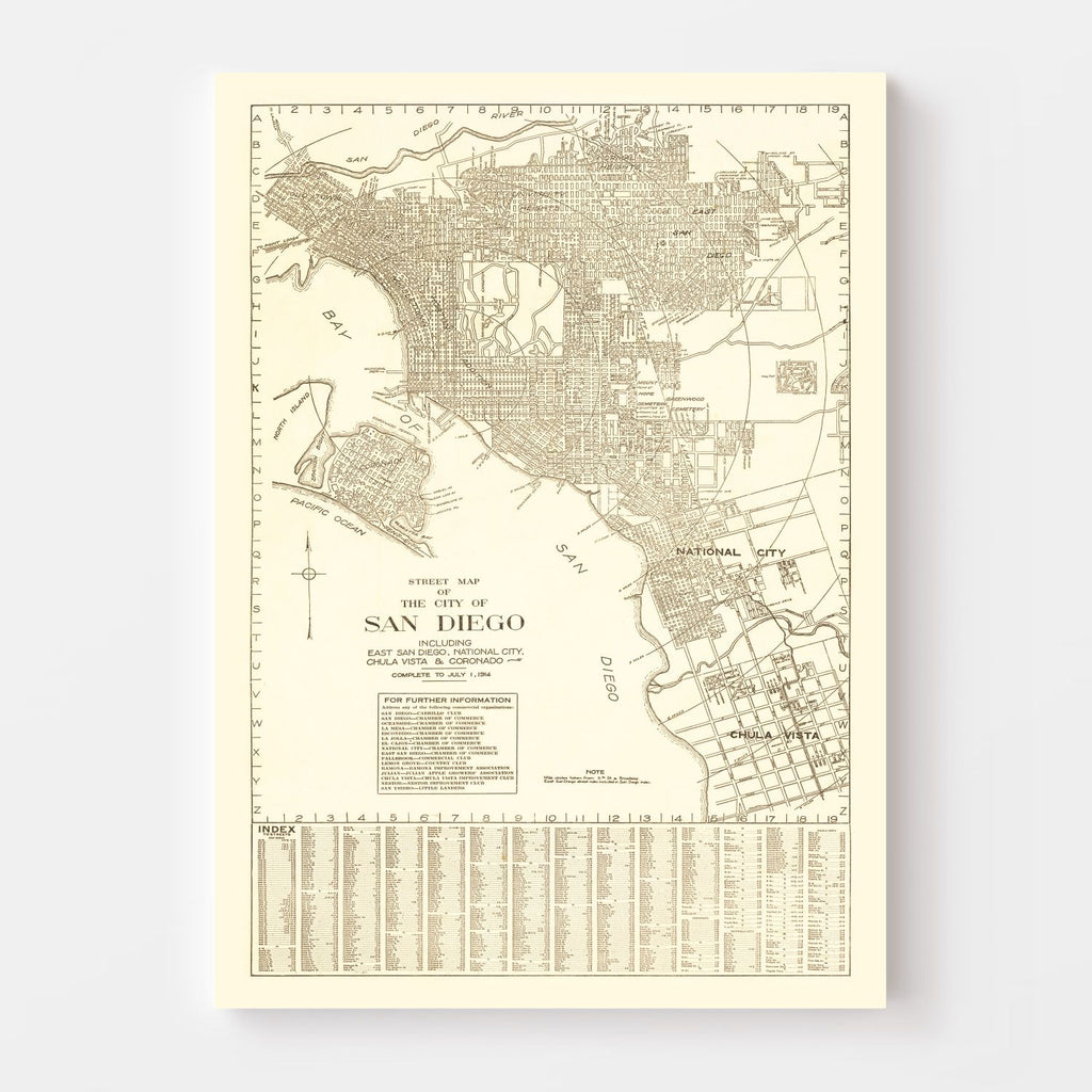 Vintage Map of San Diego, California 1914