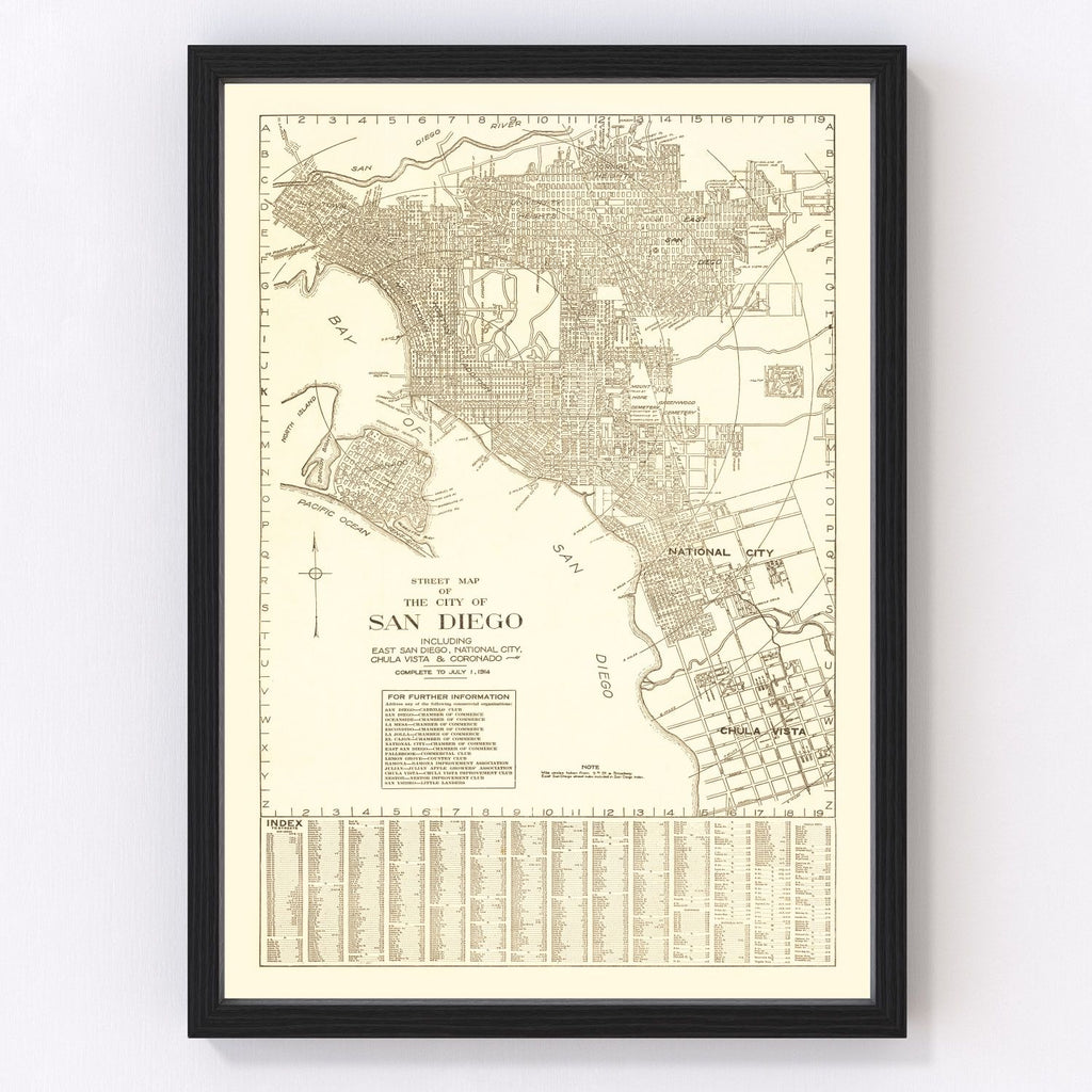 Vintage Map of San Diego, California 1914
