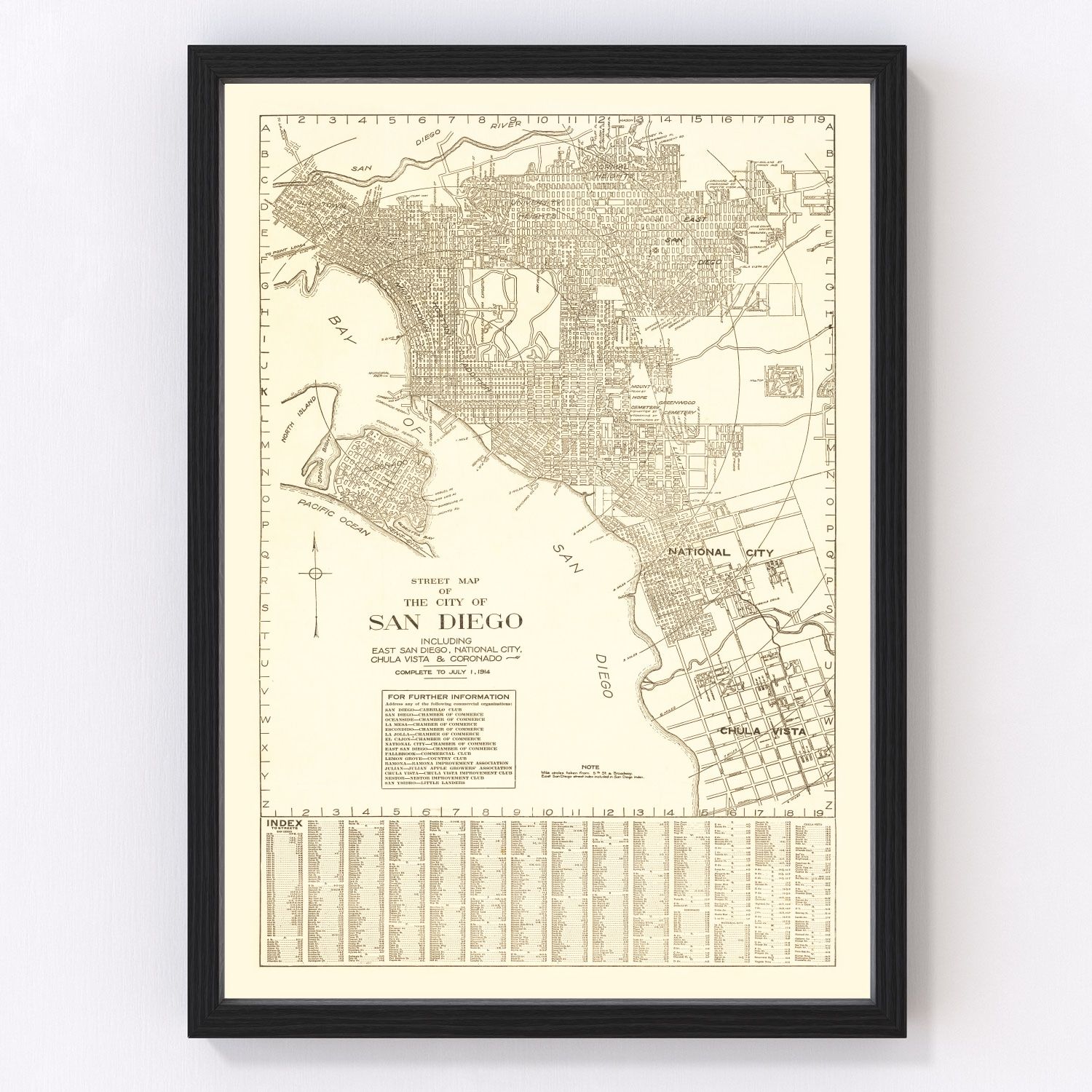 Vintage Map of San Diego, California 1914