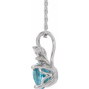 Platinum Natural Blue Zircon & 1/10 CTW Natural Diamond 16-18" Necklace