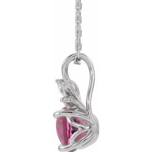 14K White Gold Natural Pink Tourmaline & 1/10 CTW Natural Diamond 16-18" Necklace