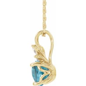 14K Yellow Gold Natural Blue Zircon & 1/10 CTW Natural Diamond 16-18" Necklace