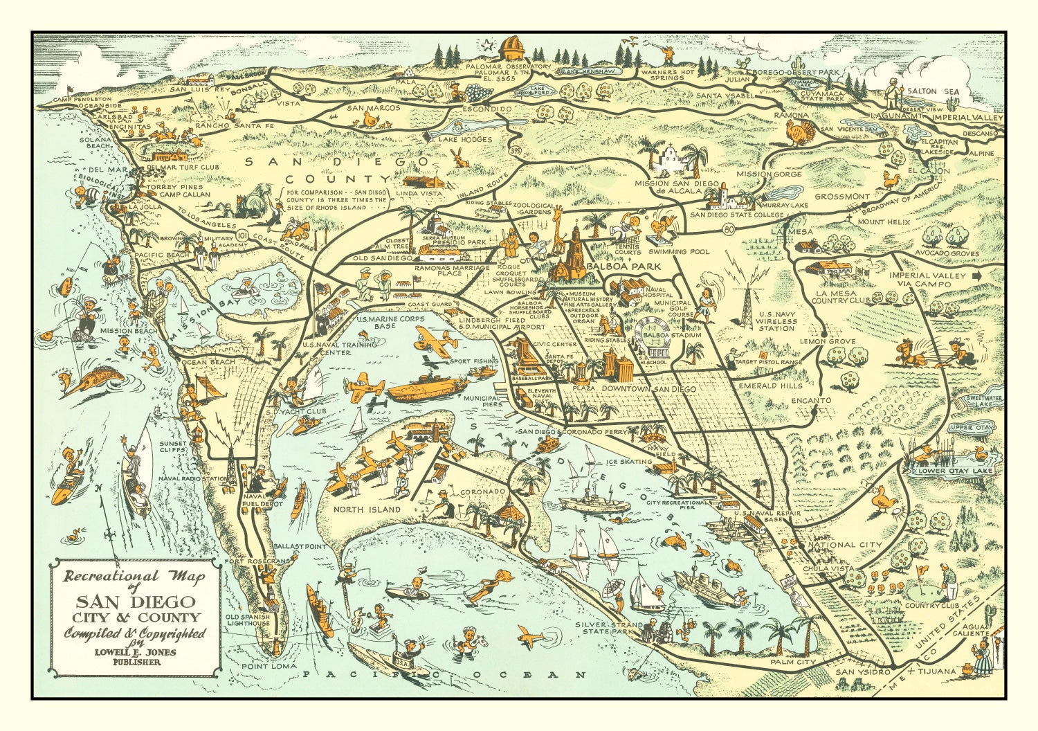Vintage Map of San Diego County, California 1935