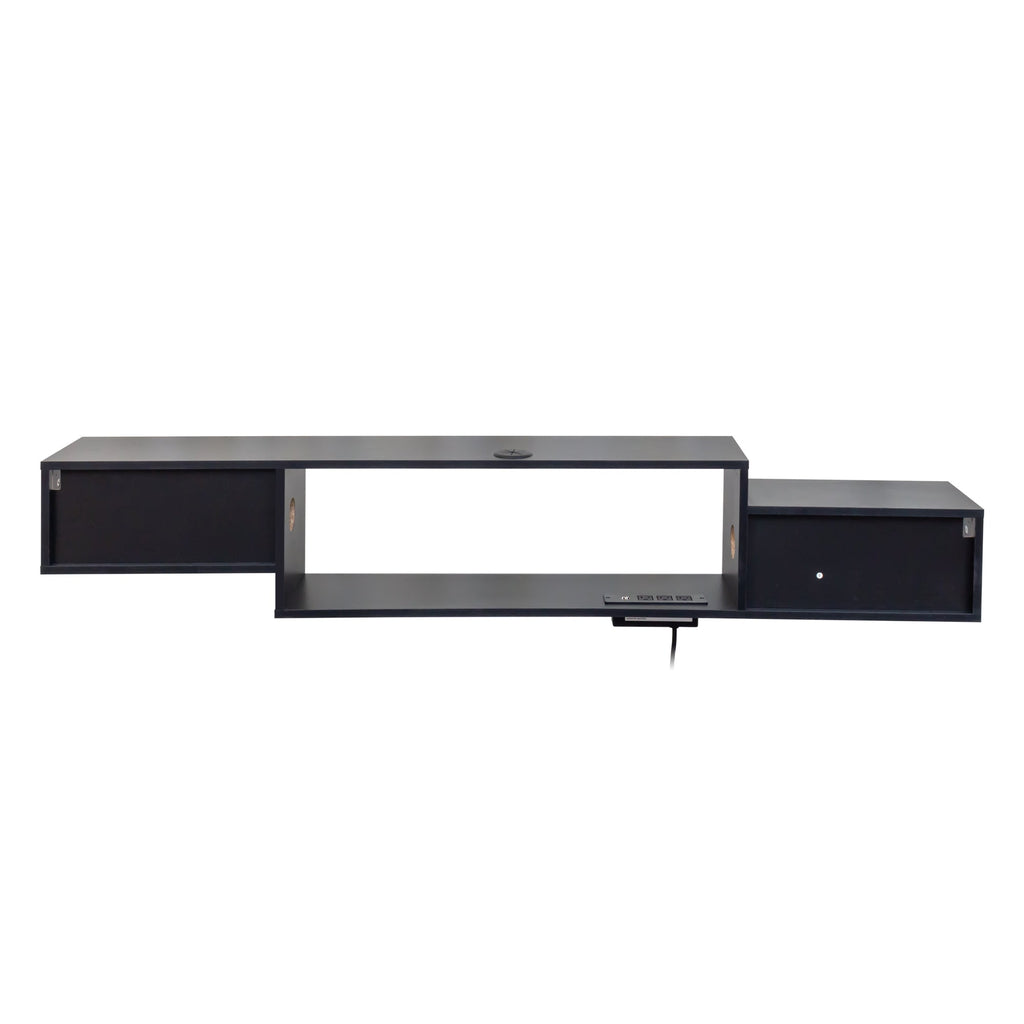65.35in Wall Mounted Floating  TV Stand with 20 Color LEDs and Charging Station