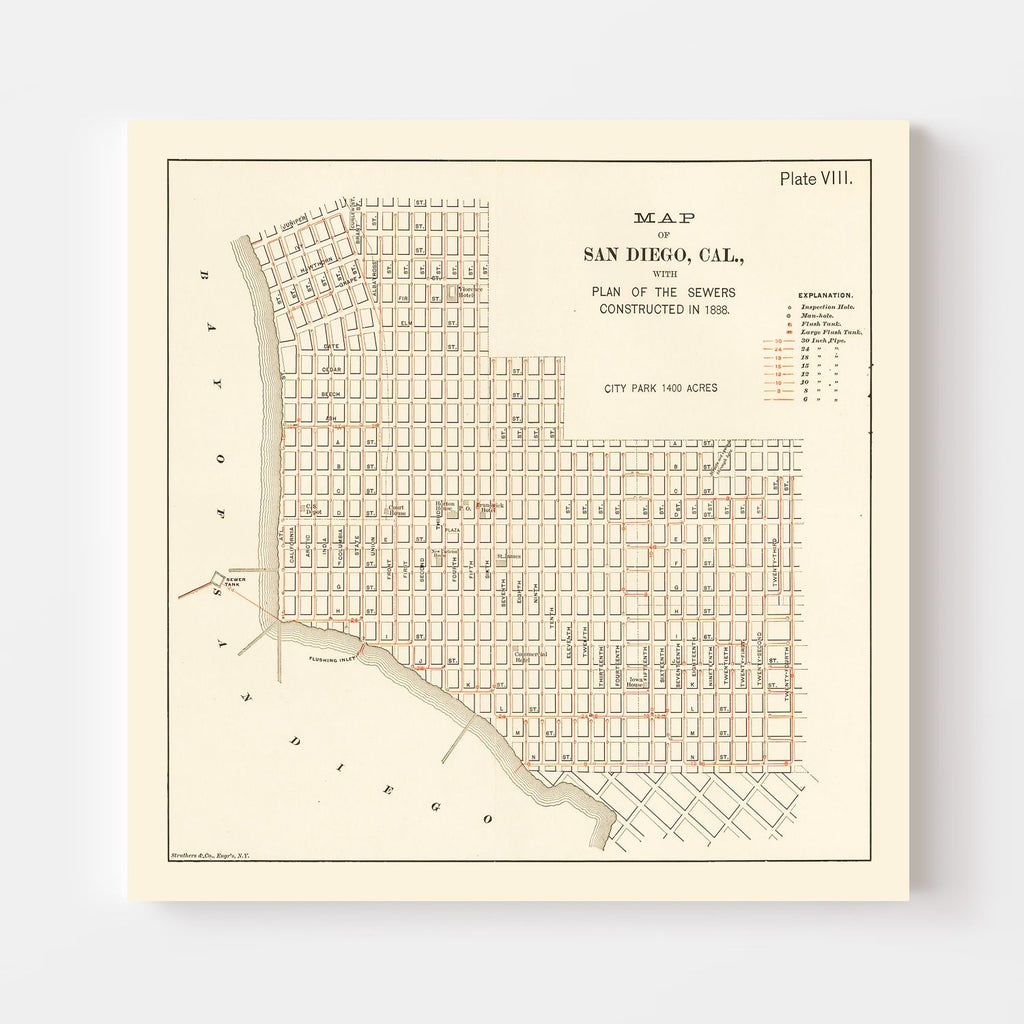 Vintage Map of San Diego, California 1891