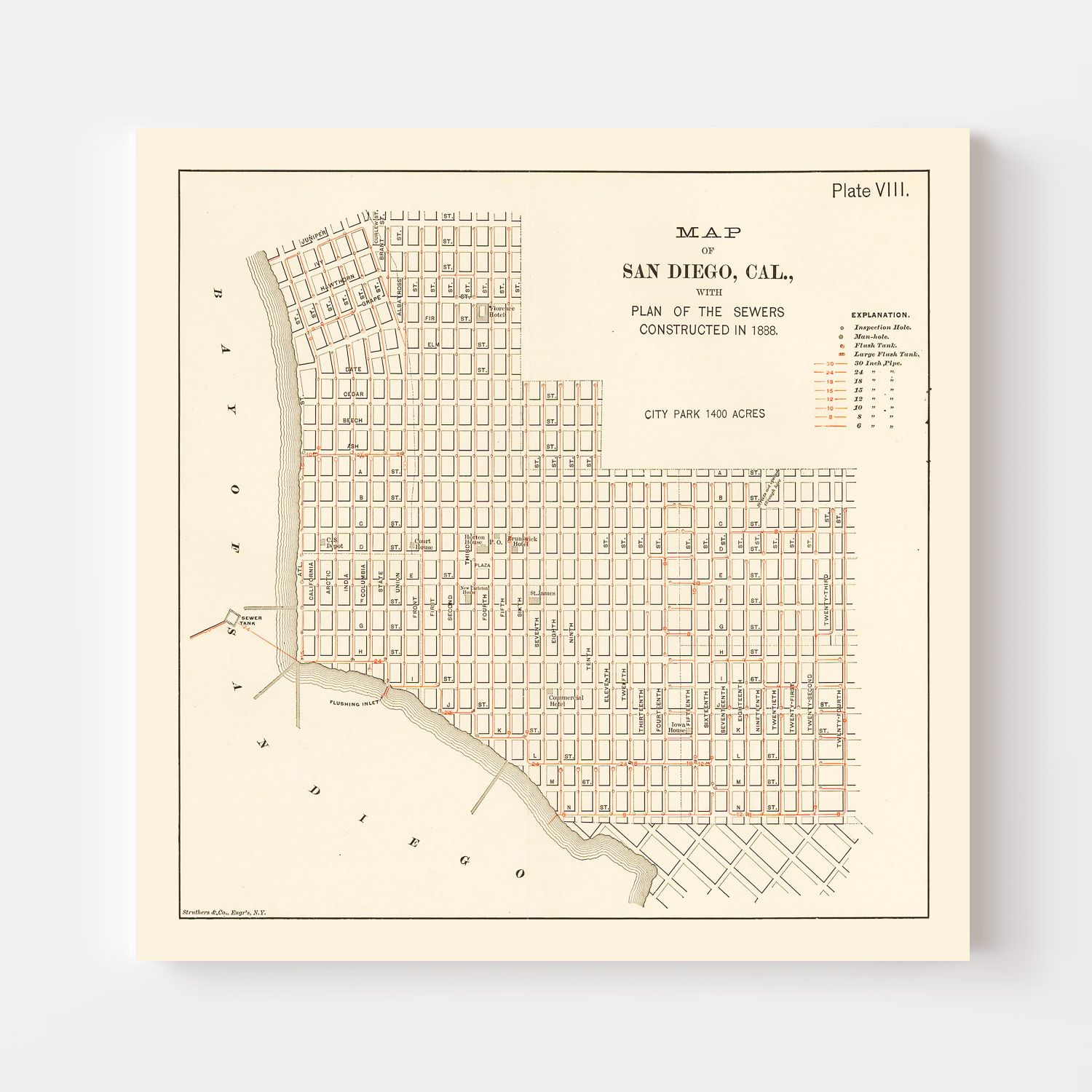 Vintage Map of San Diego, California 1891