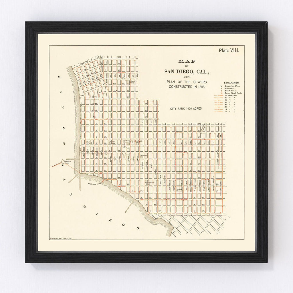 Vintage Map of San Diego, California 1891