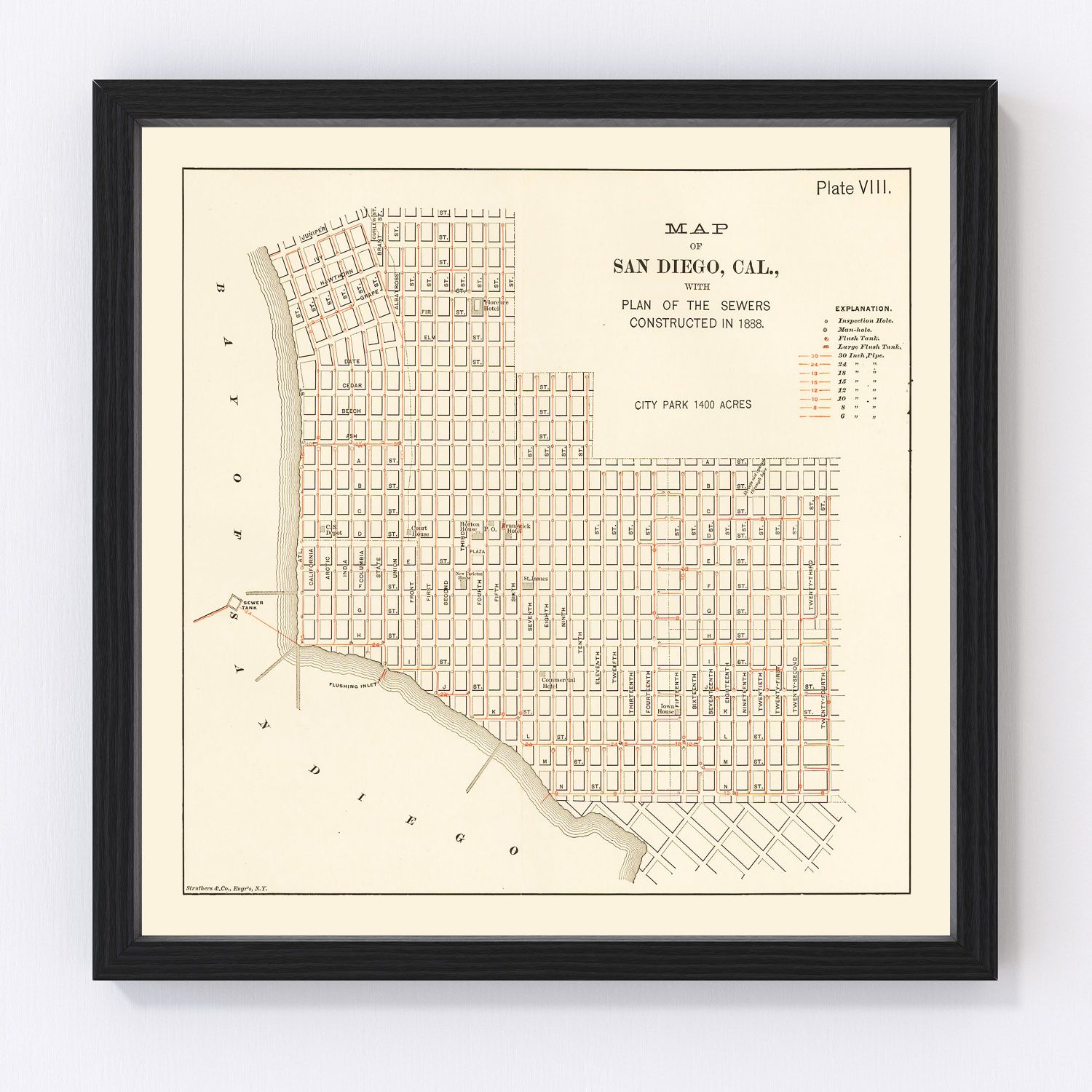 Vintage Map of San Diego, California 1891