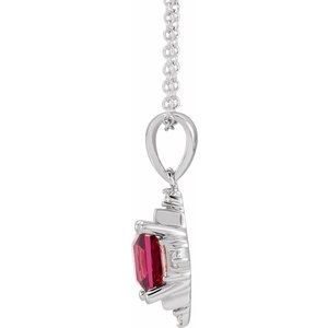 14K White Gold Natural Rhodolite Garnet & 1/5 CTW Natural Diamond Geometric 16-18" Necklace
