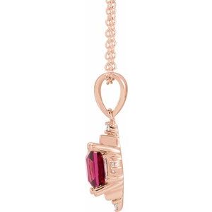 14K Rose Natural Rhodolite Garnet & 1/5 CTW Natural Diamond Geometric 16-18" Necklace