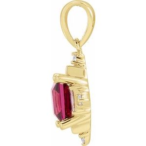 14K Yellow Gold Natural Rhodolite Garnet & 1/5 CTW Natural Diamond Geometric Pendant