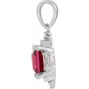 14K White Gold Natural Rhodolite Garnet & 1/5 CTW Natural Diamond Geometric Pendant