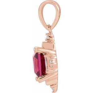 14K Rose Gold Natural Rhodolite Garnet & 1/5 CTW Natural Diamond Geometric Pendant
