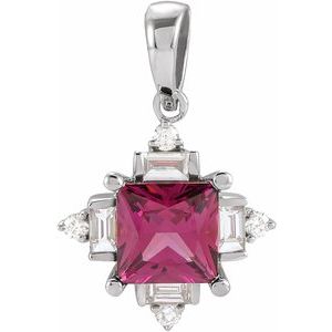 14K White Gold Natural Rhodolite Garnet & 1/5 CTW Natural Diamond Geometric Pendant