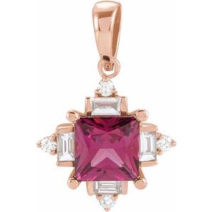 14K Rose Gold Natural Rhodolite Garnet & 1/5 CTW Natural Diamond Geometric Pendant