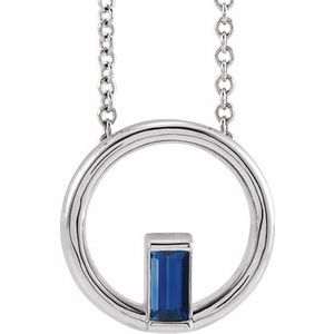 14K White Gold Natural Blue Sapphire Circle 16-18" Necklace
