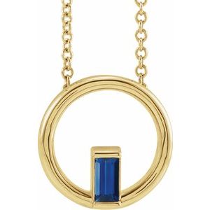 14K Yellow Gold Natural Blue Sapphire Circle 16-18" Necklace