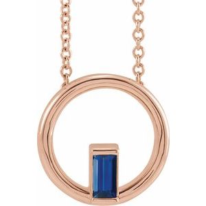 14K Rose Gold Natural Blue Sapphire Circle 16-18" Necklace