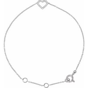 14K White Gold .06 CTW Natural Diamond Heart 6-7" Bracelet