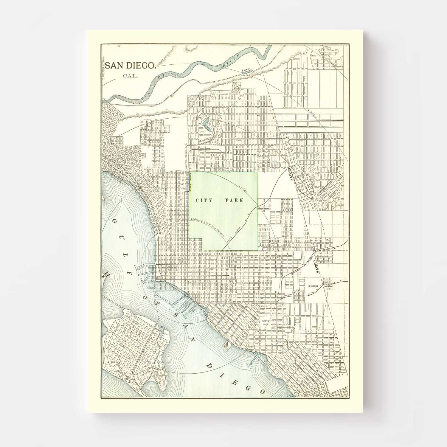 Vintage Map of San Diego, California 1912