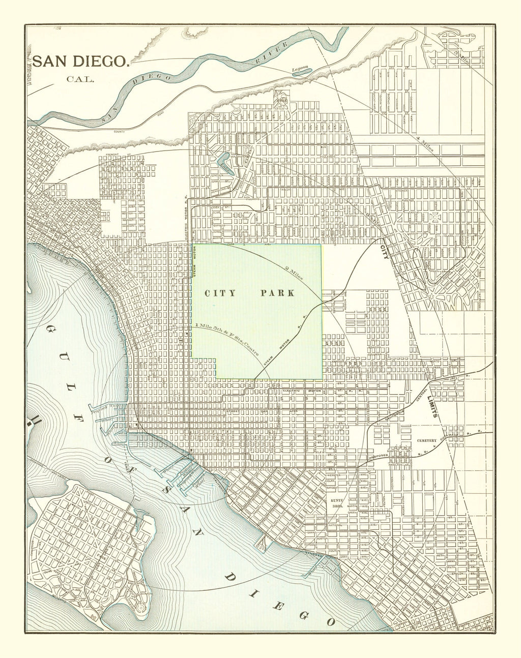 Vintage Map of San Diego, California 1912
