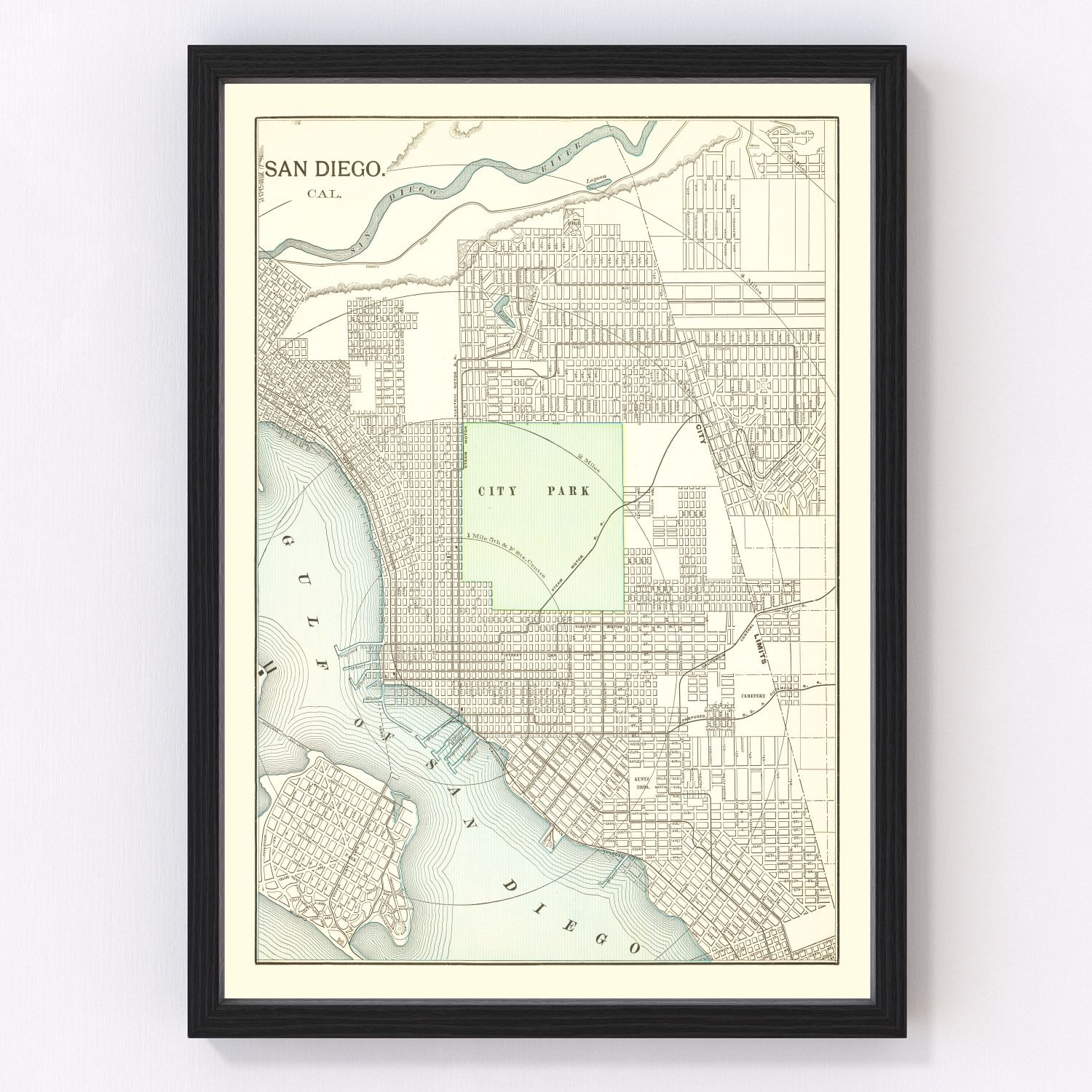 Vintage Map of San Diego, California 1912