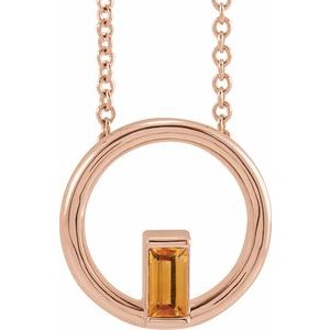 14K Rose Gold Natural Citrine Circle 16-18" Necklace