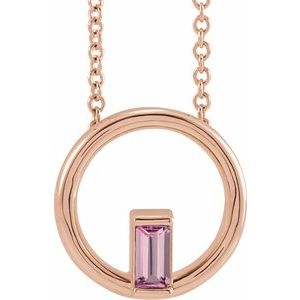 14K Rose Gold Natural Pink Tourmaline Circle 16-18" Necklace