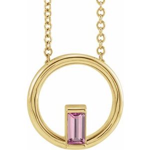 14K Yellow Gold Natural Pink Tourmaline Circle 16-18" Necklace