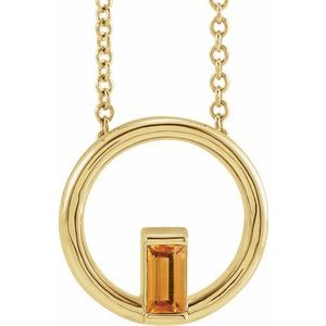 14K Yellow Gold Natural Citrine Circle 16-18" Necklace