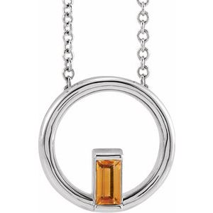 Platinum Natural Citrine Circle 16-18" Necklace