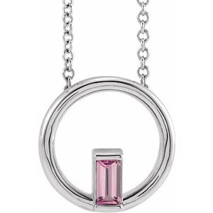 Sterling Silver Natural Pink Tourmaline Circle 16-18" Necklace