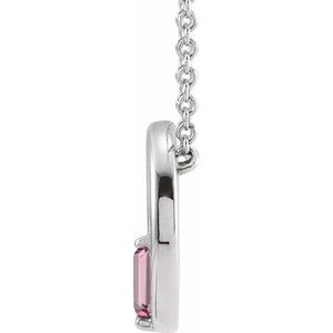 14K White Gold Natural Pink Tourmaline Circle 16-18" Necklace